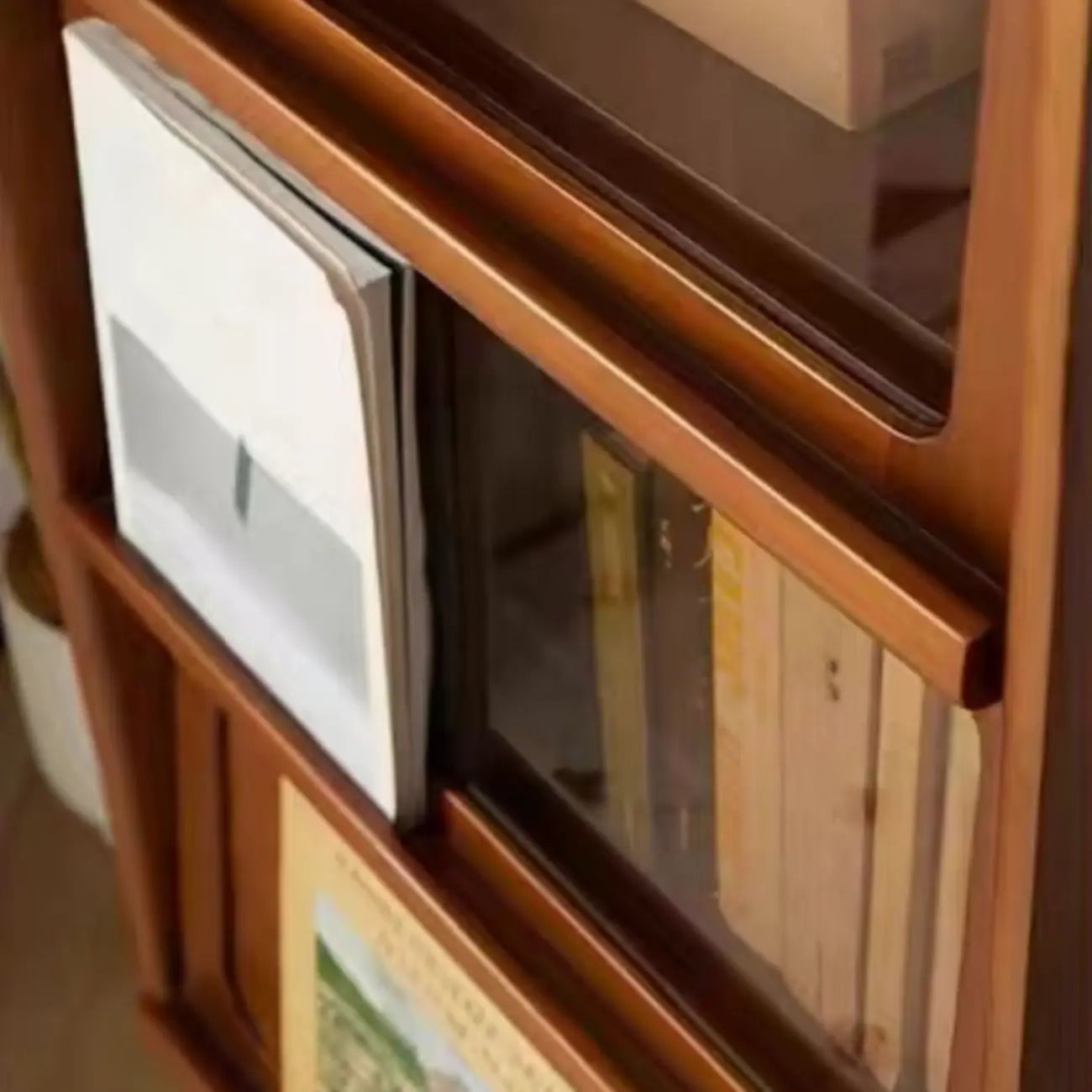50 Modern Pine Brown Accent Cabinet with Glass Door