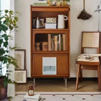 50 Modern Pine Brown Accent Cabinet with Glass Door
