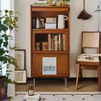50 Modern Pine Brown Accent Cabinet with Glass Door
