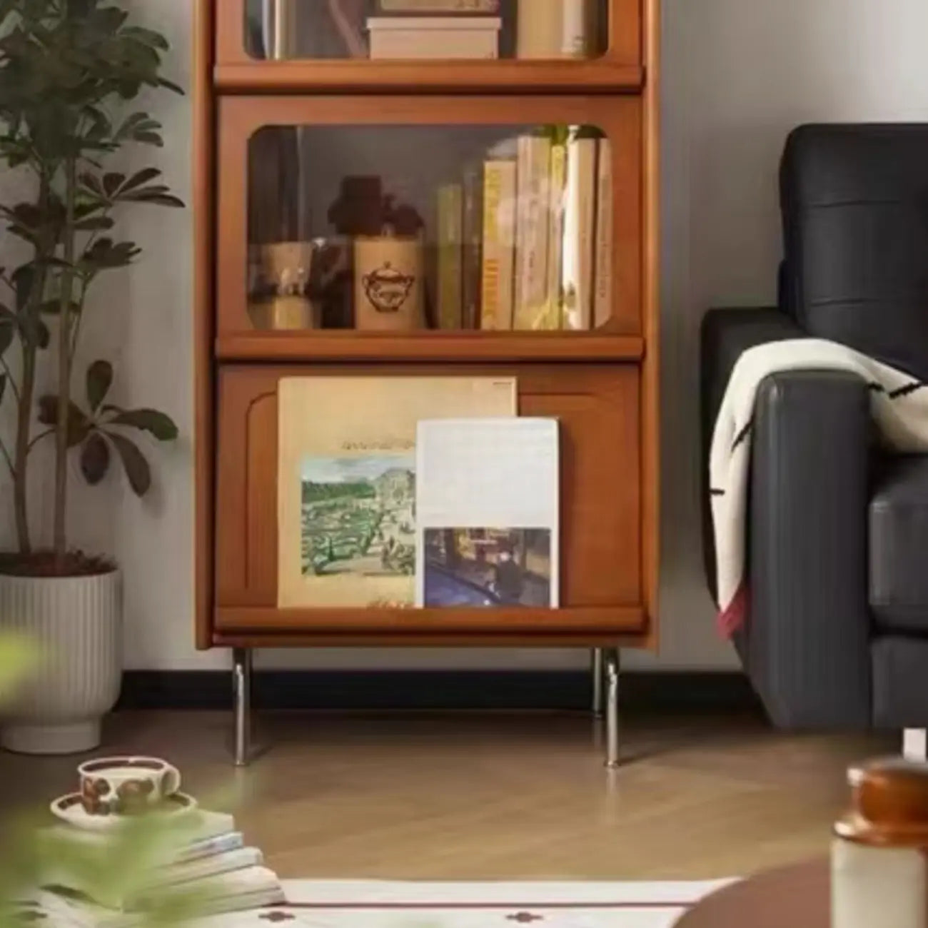 50 Modern Pine Brown Accent Cabinet with Glass Door