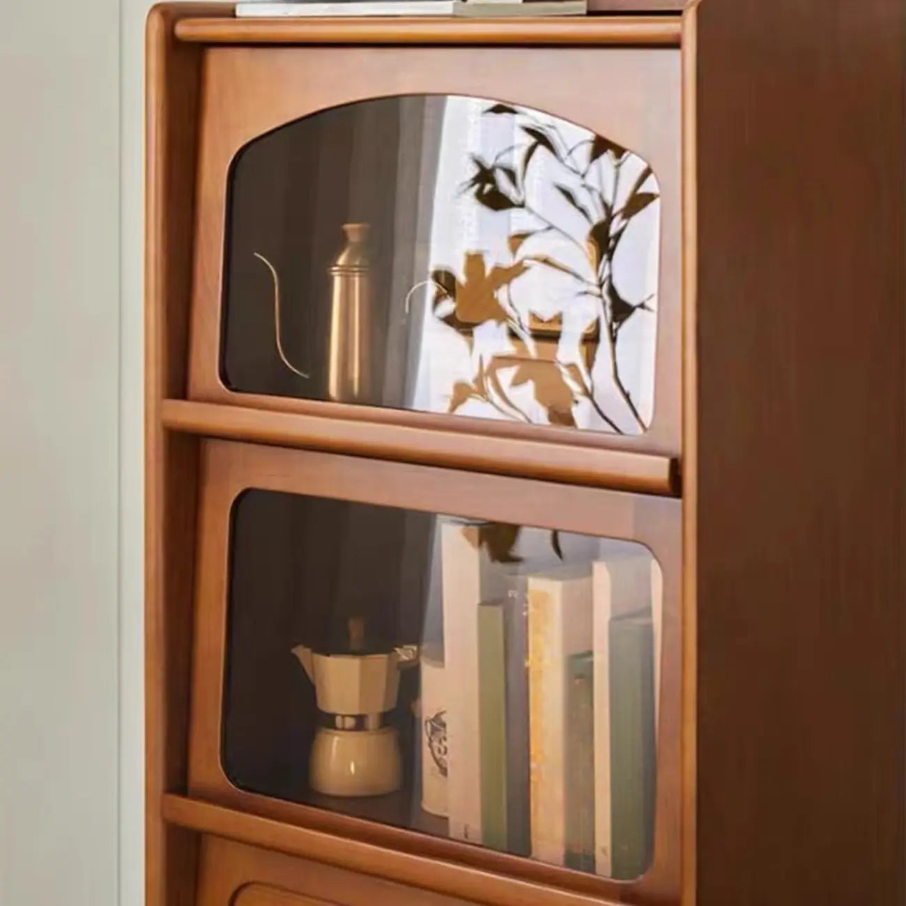 50 Modern Pine Brown Accent Cabinet with Glass Door
