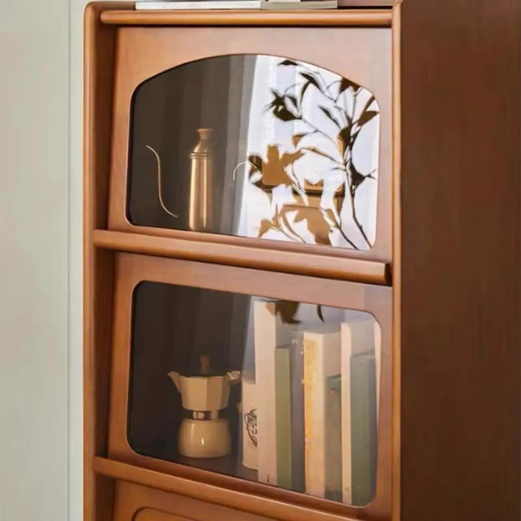 50 Modern Pine Brown Accent Cabinet with Glass Door