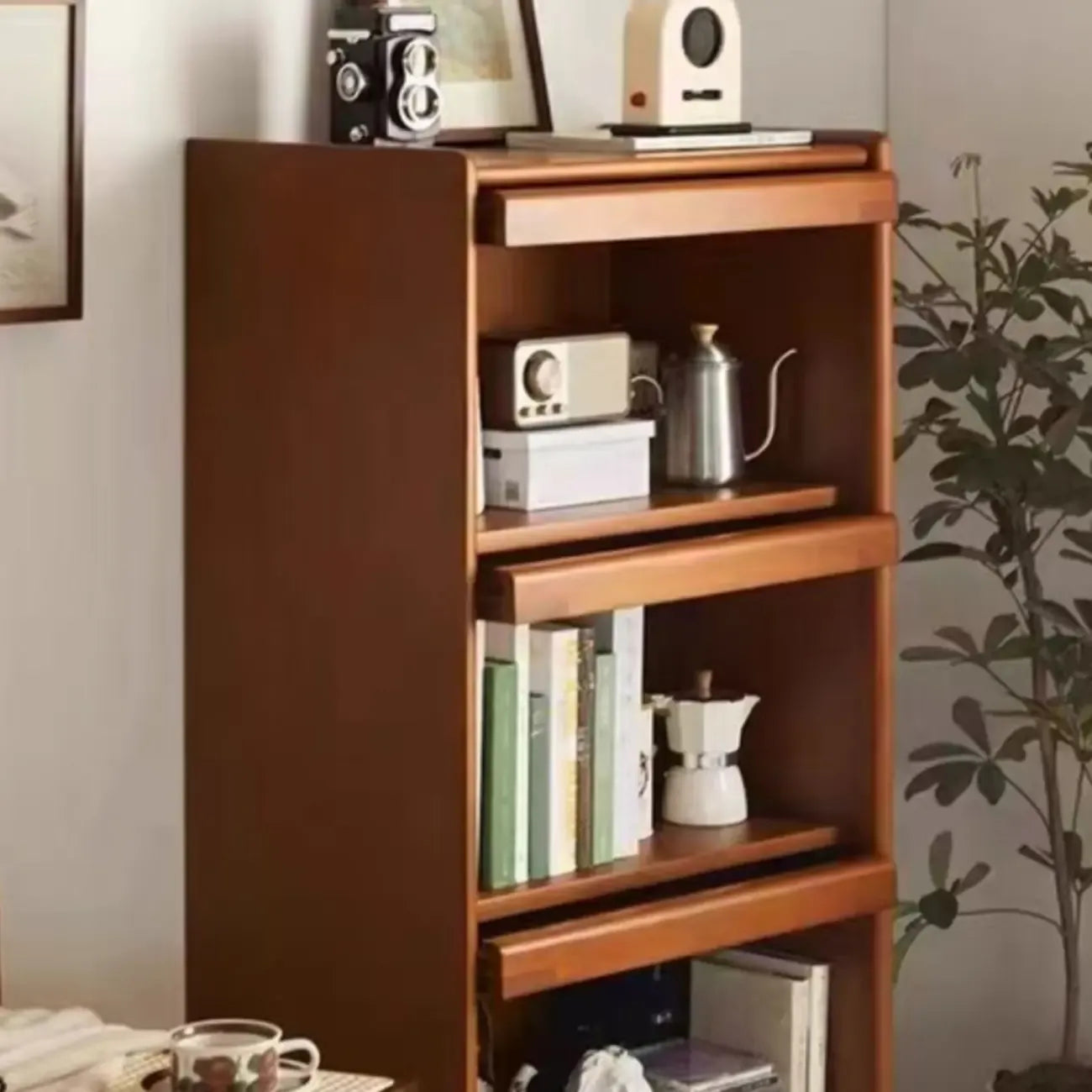 50 Modern Pine Brown Accent Cabinet with Glass Door