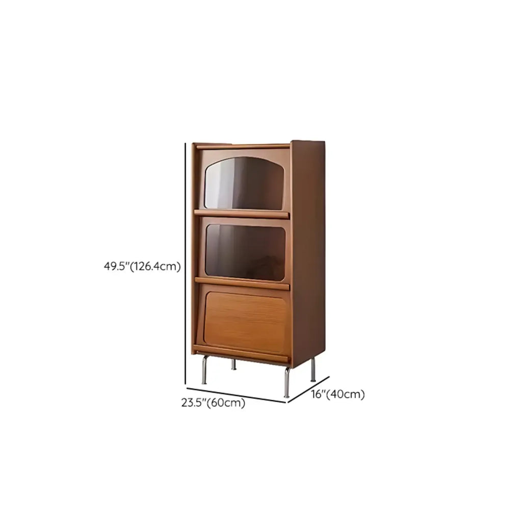 50 Modern Pine Brown Accent Cabinet with Glass Door