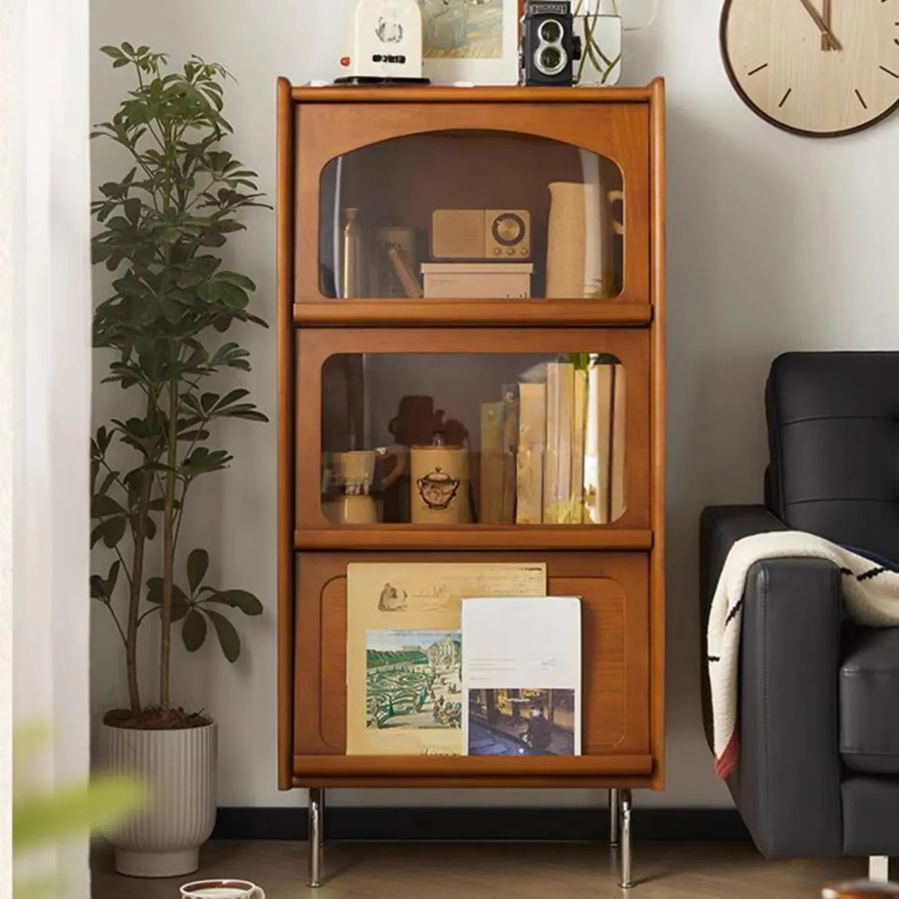 50 Modern Pine Wood Storage Cabinet with Glass Door