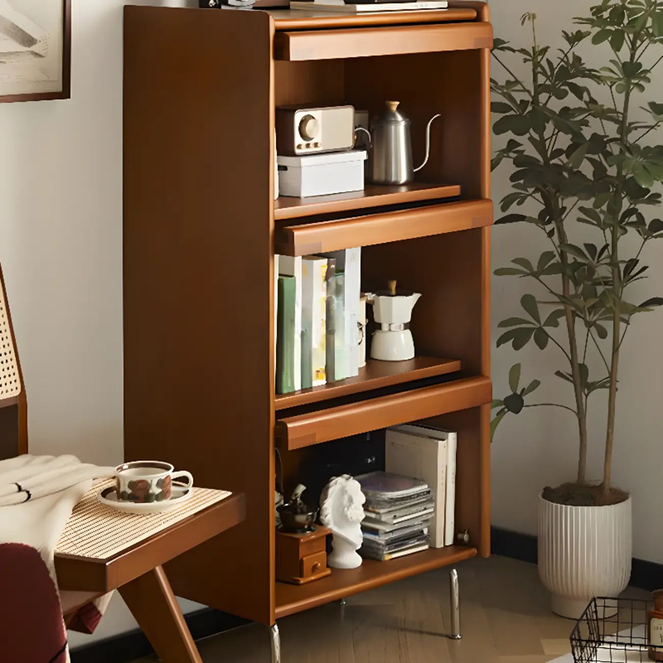 50 Modern Pine Wood Storage Cabinet with Glass Door