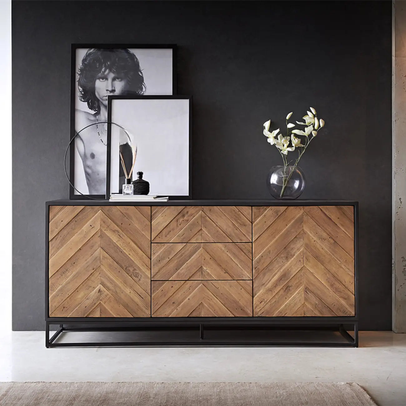 3 Drawers Modern Pine Storage Cabinet for Living Room