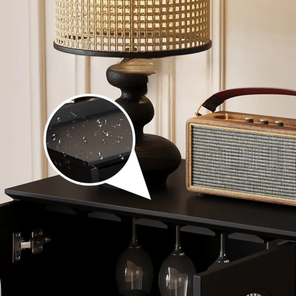 Elegant Black Wooden Accent Cabinet with Drawers & Doors