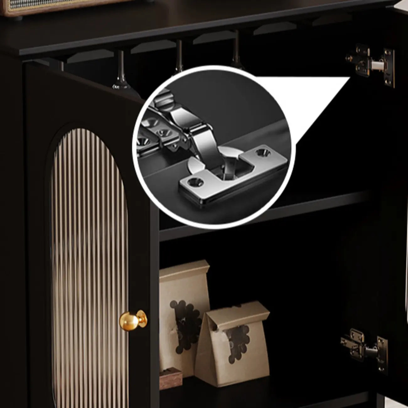 Elegant Black Wooden Accent Cabinet with Drawers & Doors