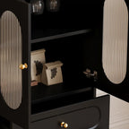 Elegant Black Wooden Accent Cabinet with Drawers & Doors