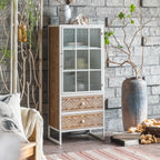 Bohemian White Accent Cabinet with Glass Door & Drawers