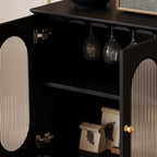 Elegant Black Wooden Accent Cabinet with Drawers & Doors