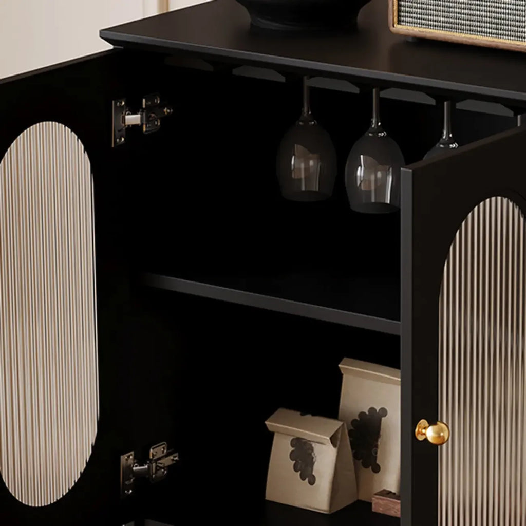 Elegant Black Wooden Accent Cabinet with Drawers & Doors