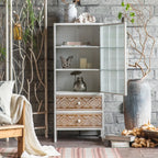 Bohemian White Accent Cabinet with Glass Door & Drawers