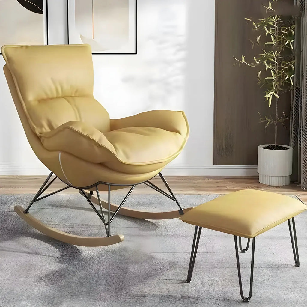Armless Upholstered Rocking Chair with Ottoman for Living Room