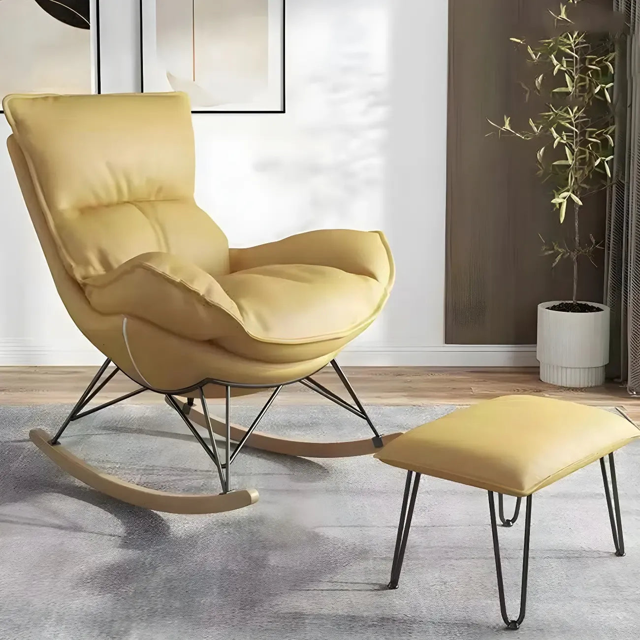 Armless Upholstered Rocking Chair with Ottoman for Living Room