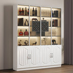 Black Wood Glass Door Display Cabinet with Wine Storage