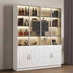 Black Wood Glass Door Display Cabinet with Wine Storage