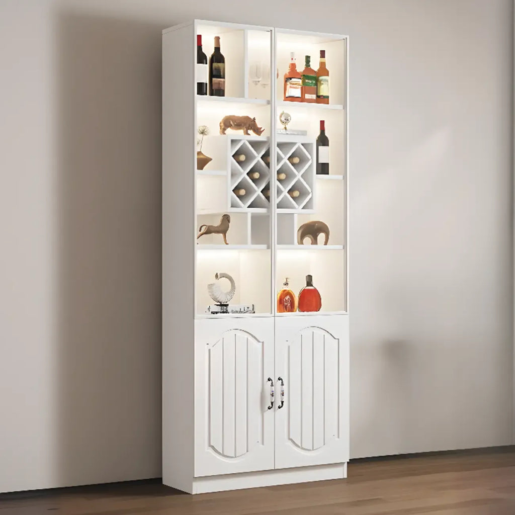 Black Wood Glass Door Display Cabinet with Wine Storage
