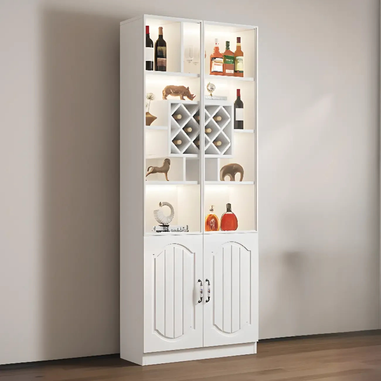 Black Wood Glass Door Display Cabinet with Wine Storage