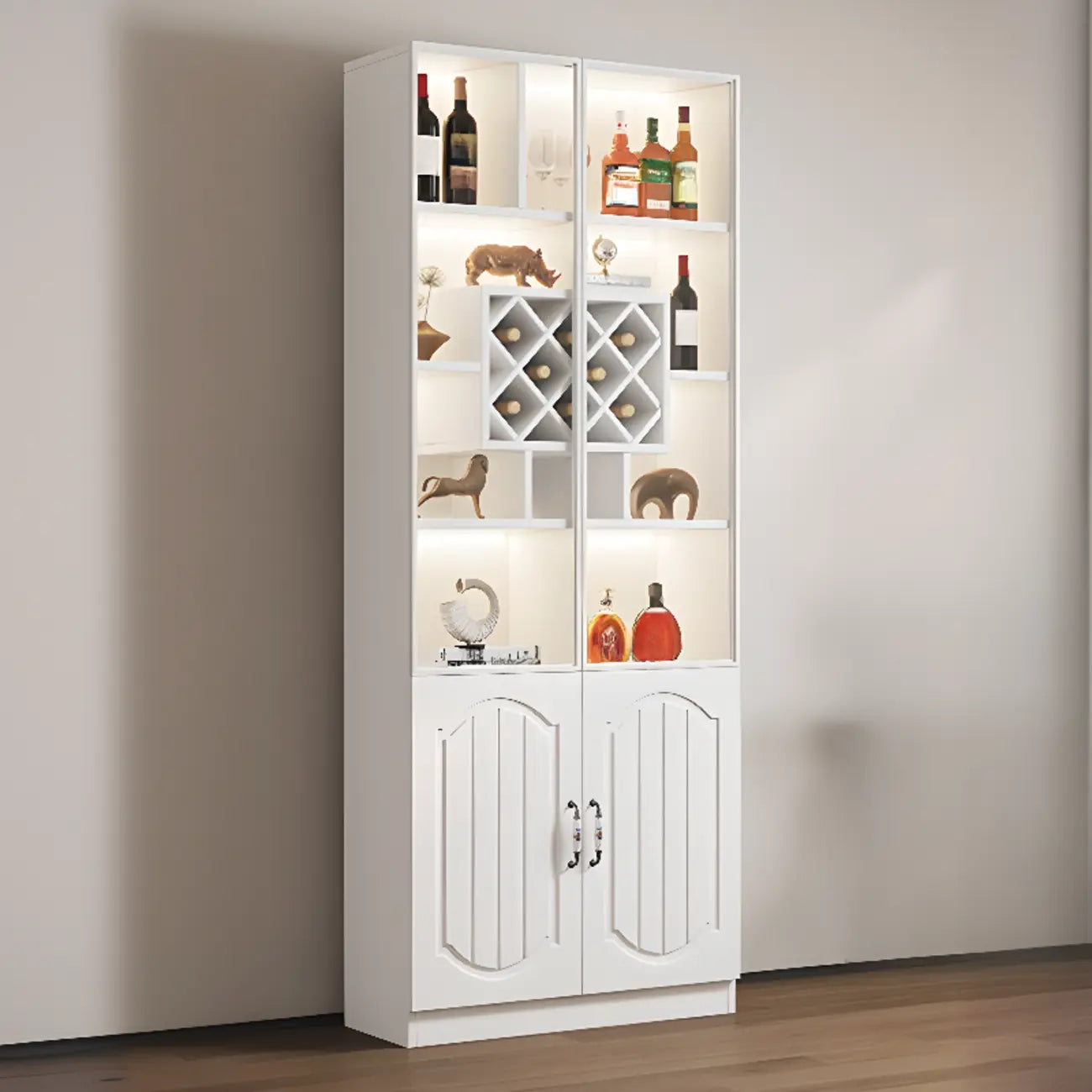 Black Wood Glass Door Display Cabinet with Wine Storage