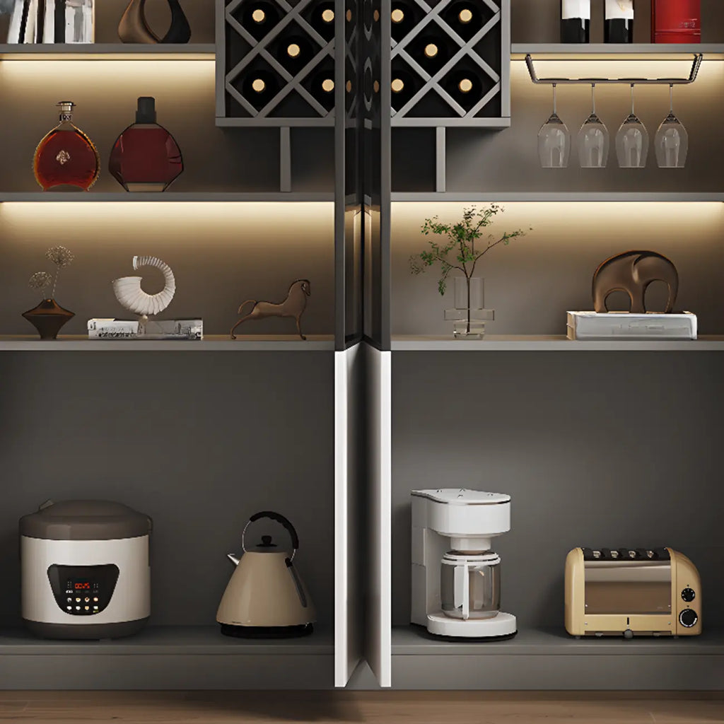 Black Wood Glass Door Display Cabinet with Wine Storage