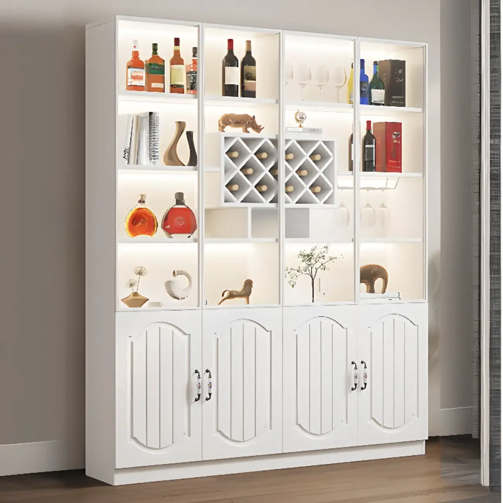 Black Wood Glass Door Display Cabinet with Wine Storage