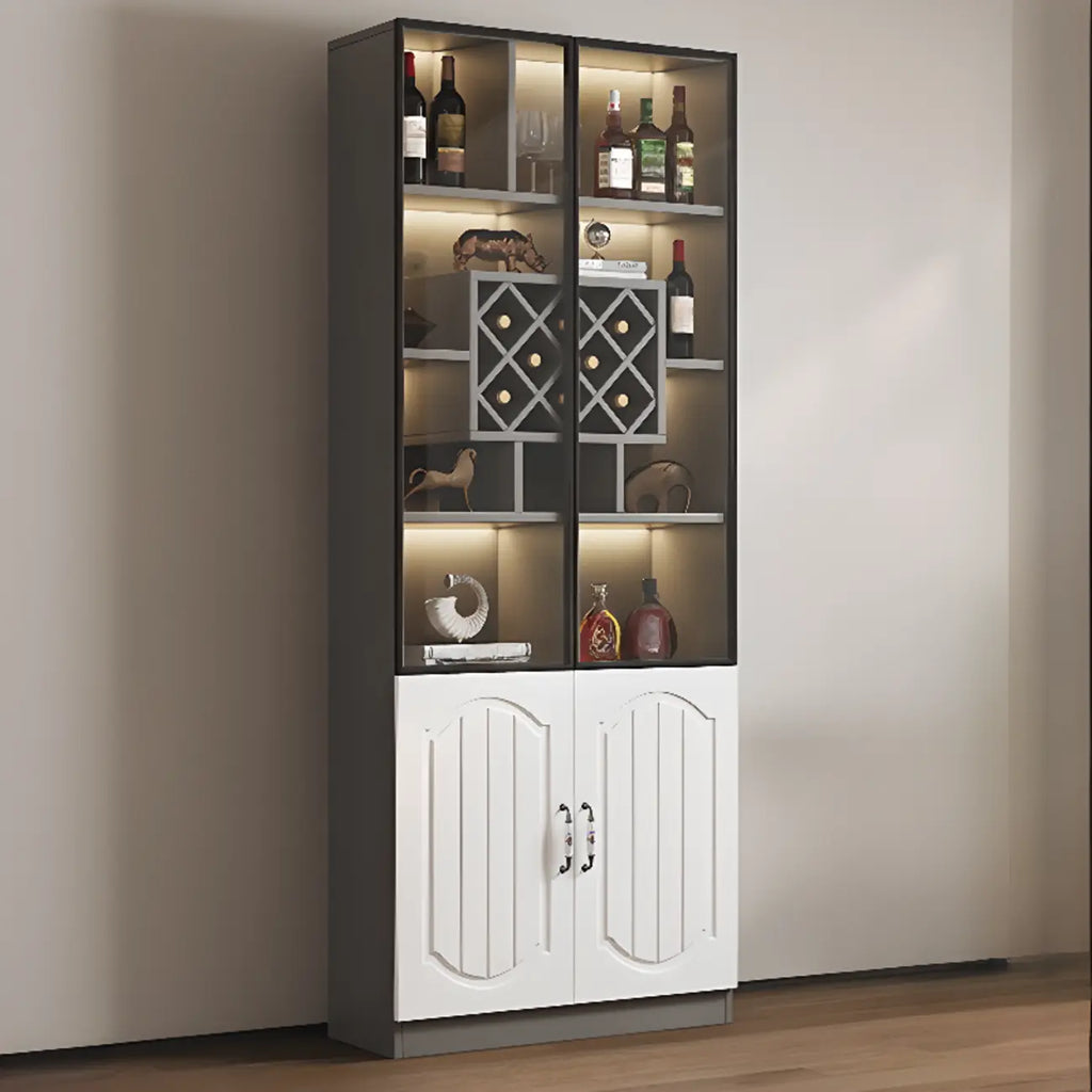 Black Wood Glass Door Display Cabinet with Wine Storage
