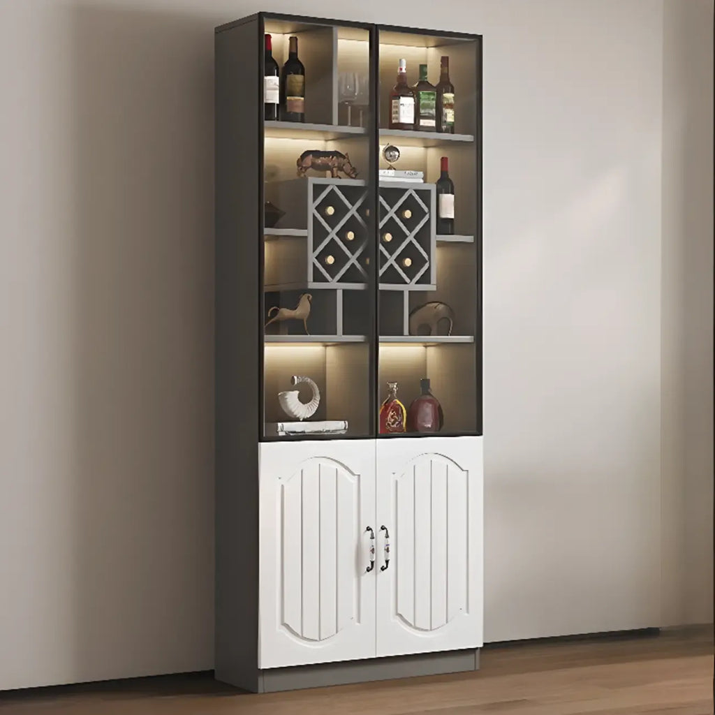 Black Wood Glass Door Display Cabinet with Wine Storage