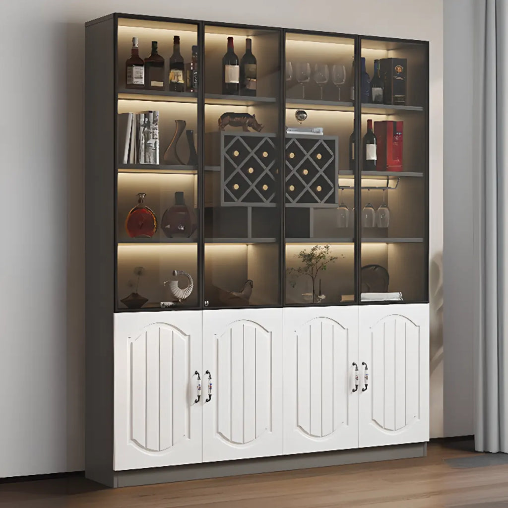 Black Wood Glass Door Display Cabinet with Wine Storage