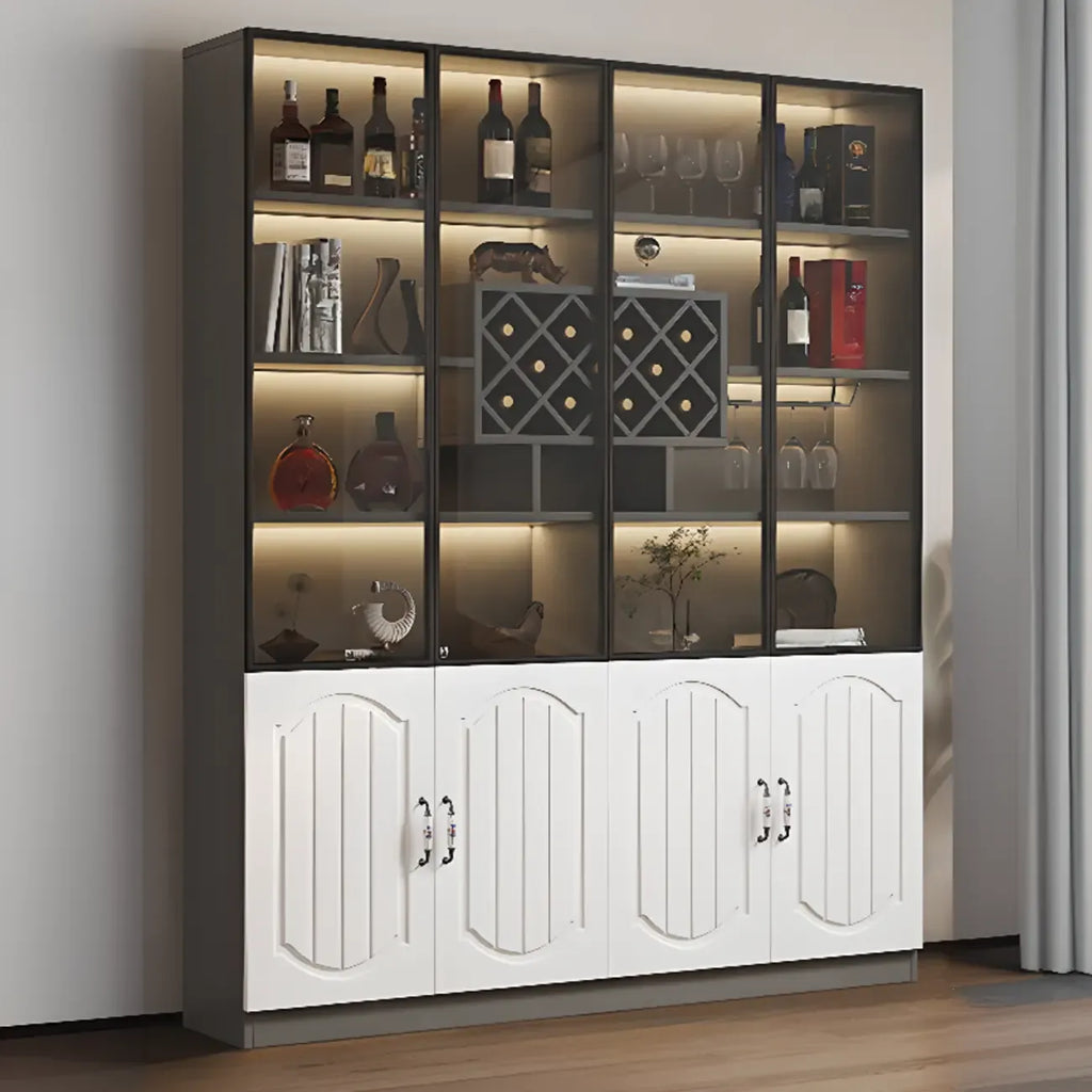 Black Wood Glass Door Display Cabinet with Wine Storage