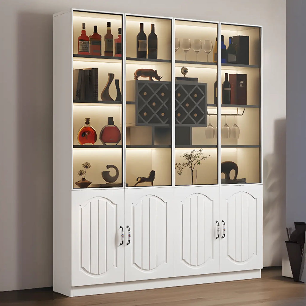 Black Wood Glass Door Display Cabinet with Wine Storage