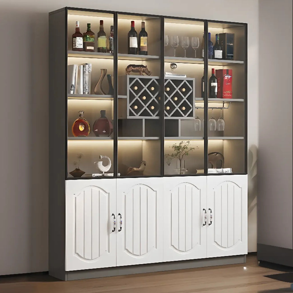 Black Wood Glass Door Display Cabinet with Wine Storage