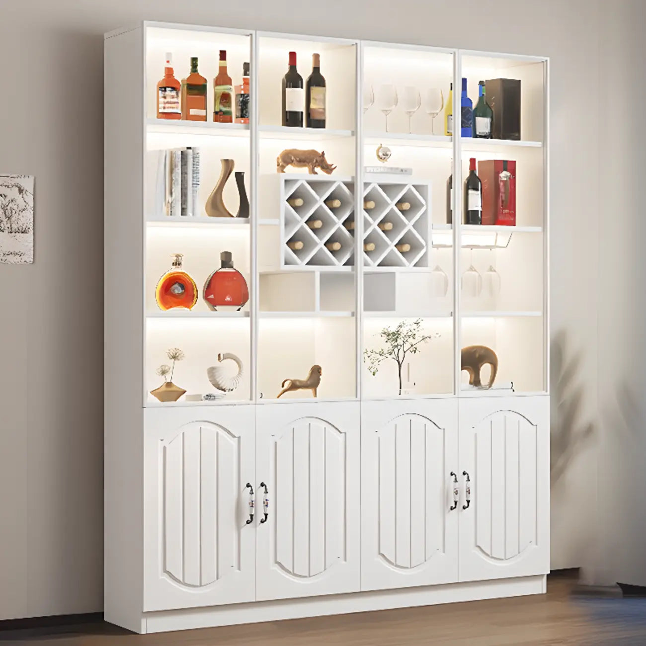Black Wood Glass Door Display Cabinet with Wine Storage
