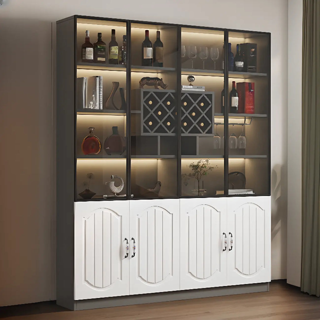 Black Wood Glass Door Display Cabinet with Wine Storage
