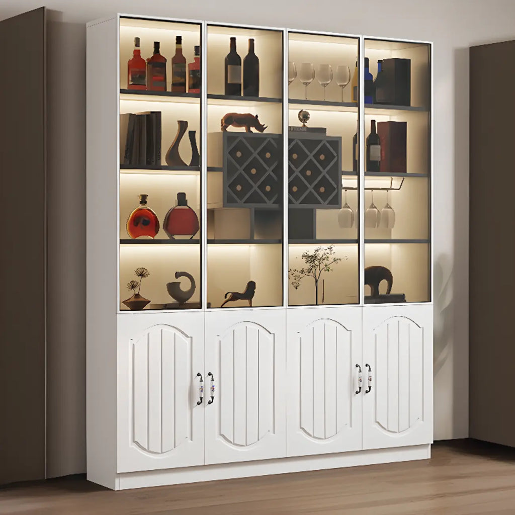 Black Wood Glass Door Display Cabinet with Wine Storage