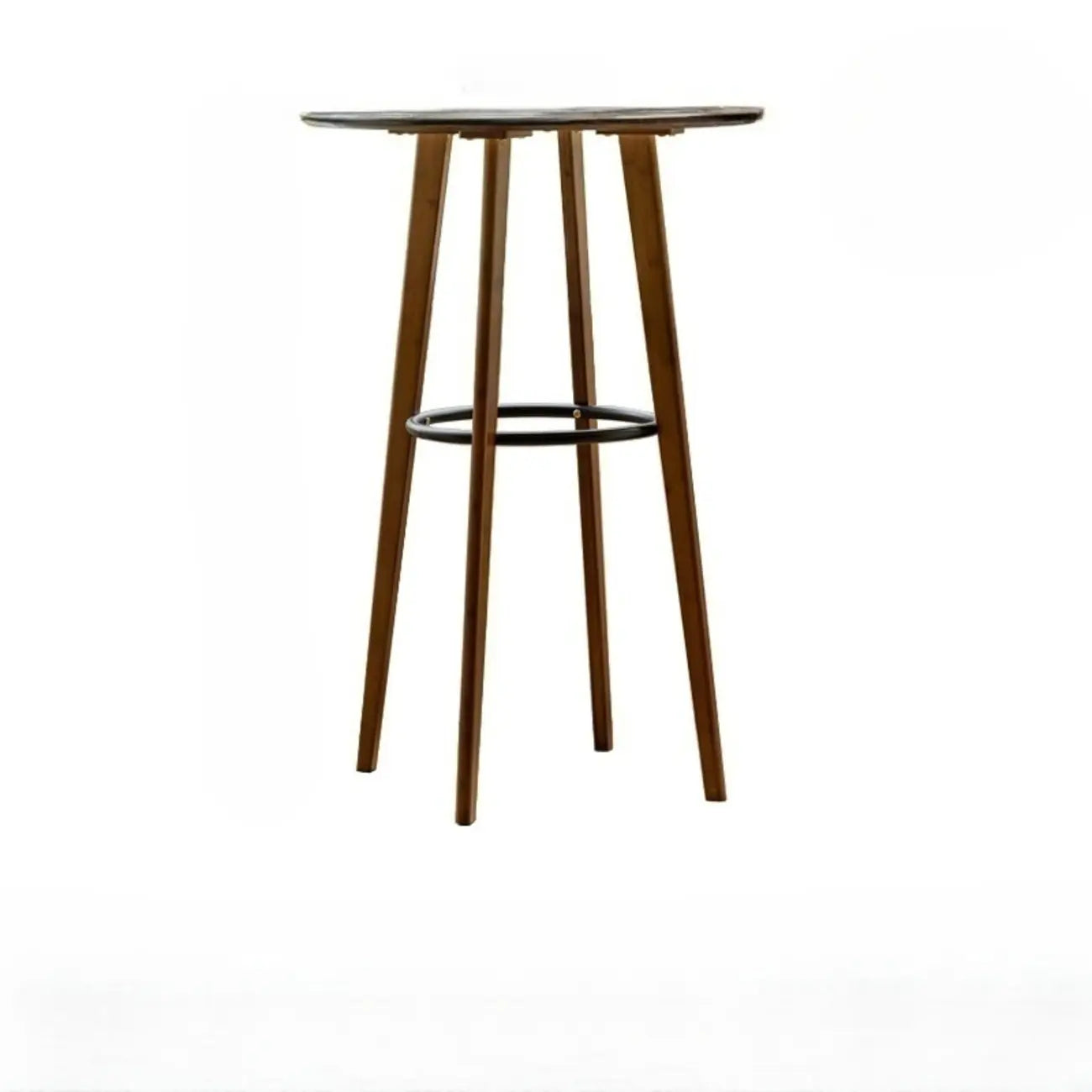 Scandinavian Bamboo Round Pub Bar Table with Black Footrest for Dining