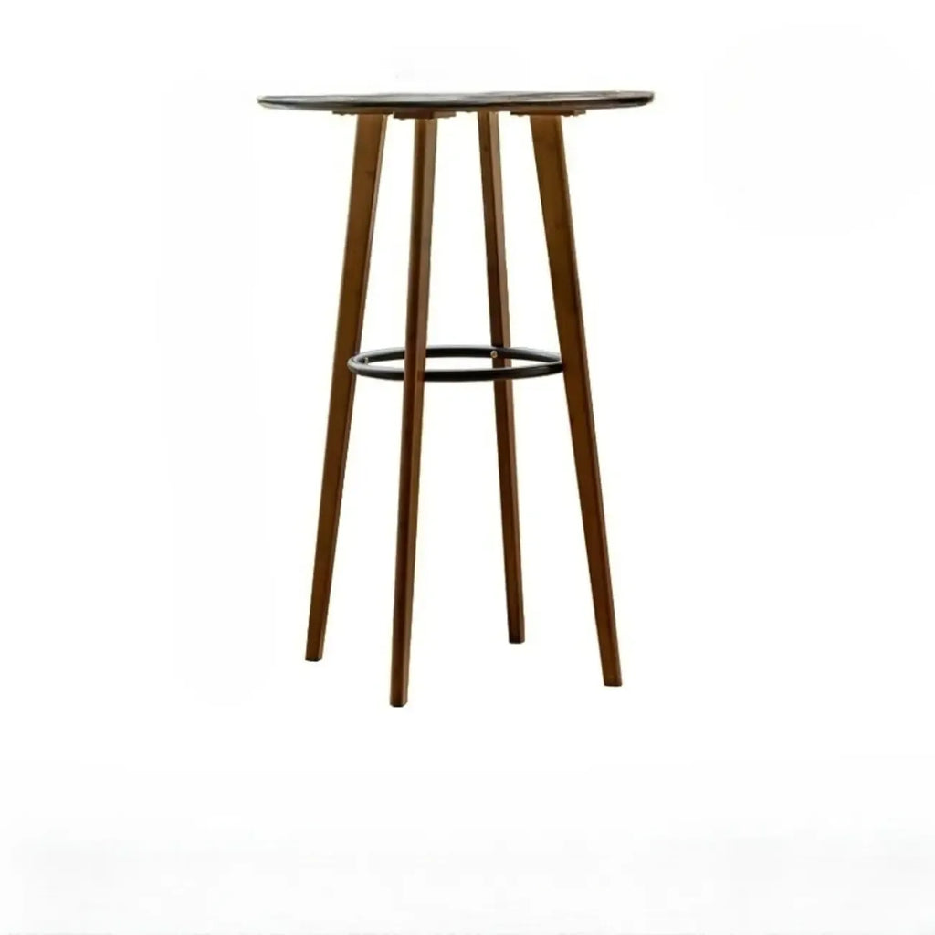 Scandinavian Bamboo Round Pub Bar Table with Black Footrest for Dining