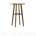 Scandinavian Bamboo Round Pub Bar Table with Black Footrest for Dining