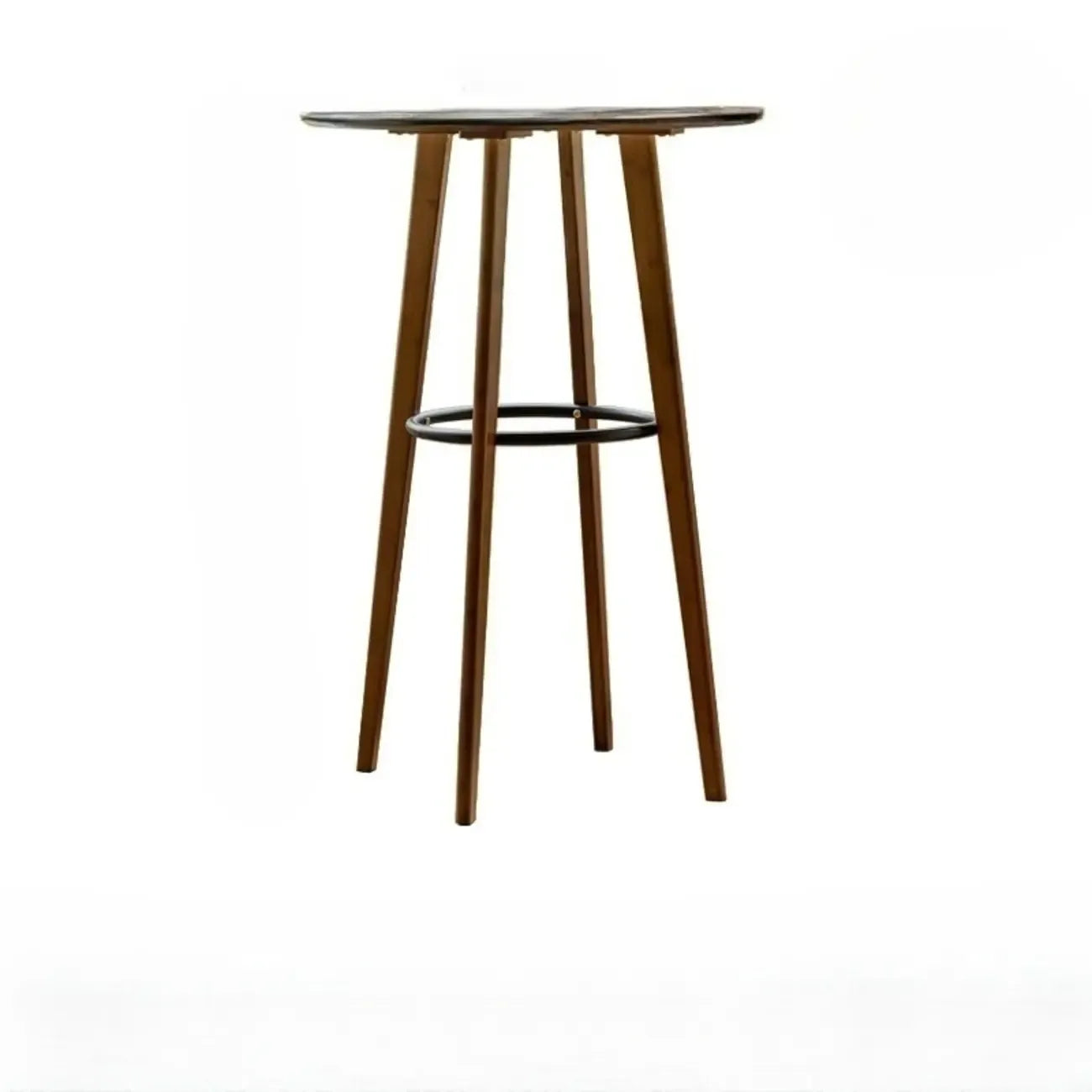 Scandinavian Bamboo Round Pub Bar Table with Black Footrest for Dining