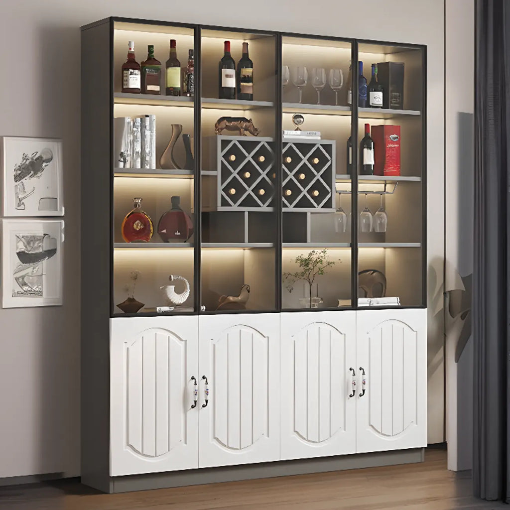 Black Wood Glass Door Display Cabinet with Wine Storage