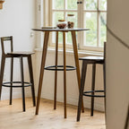 Scandinavian Bamboo Round Pub Bar Table with Black Footrest for Dining