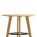 Scandinavian Bamboo Round Pub Bar Table with Black Footrest for Dining