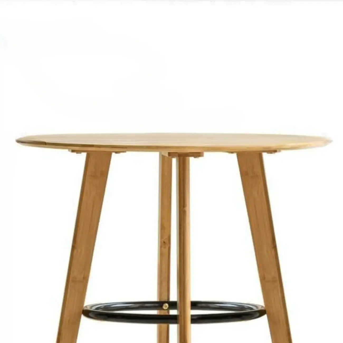 Scandinavian Bamboo Round Pub Bar Table with Black Footrest for Dining
