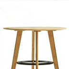 Scandinavian Bamboo Round Pub Bar Table with Black Footrest for Dining