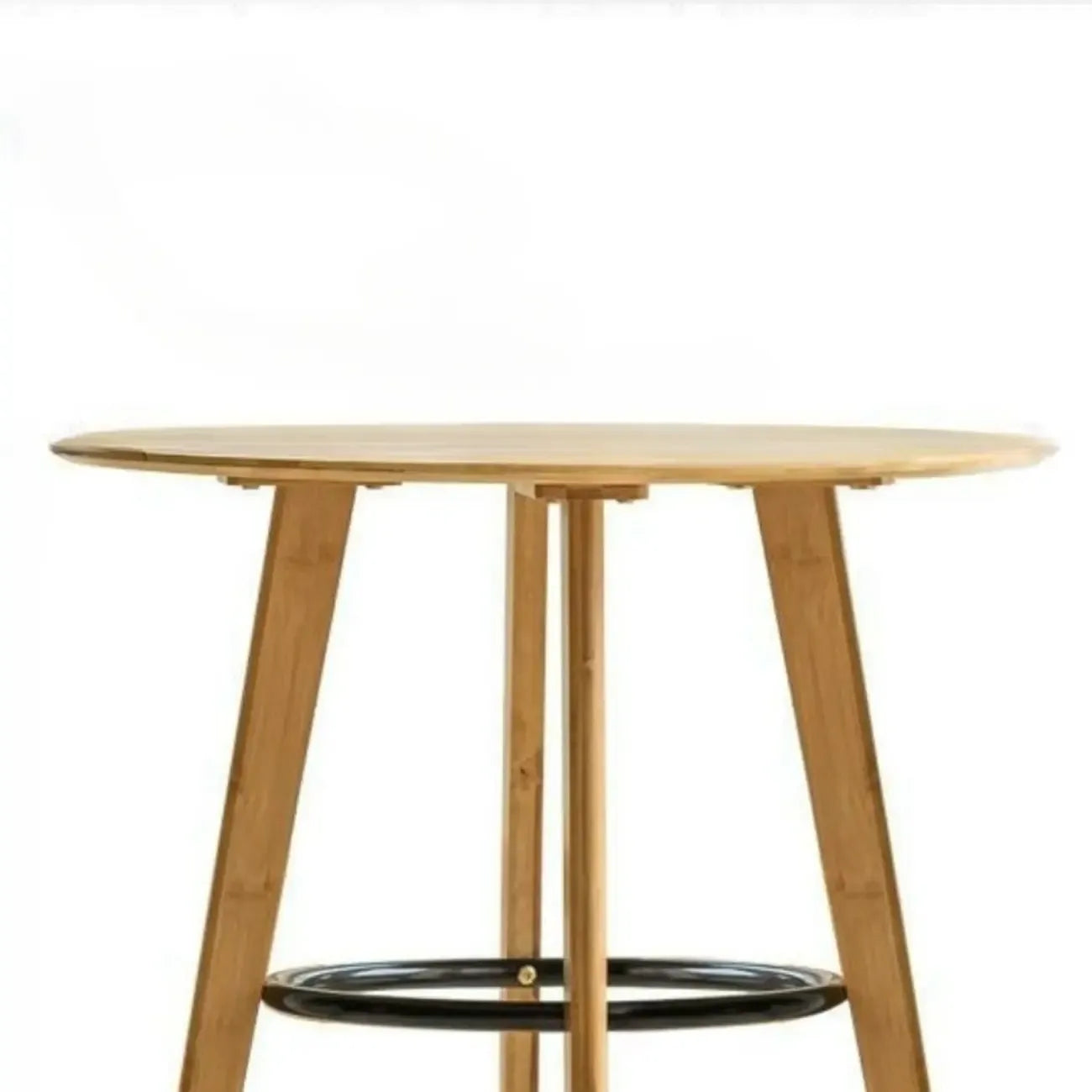 Scandinavian Bamboo Round Pub Bar Table with Black Footrest for Dining