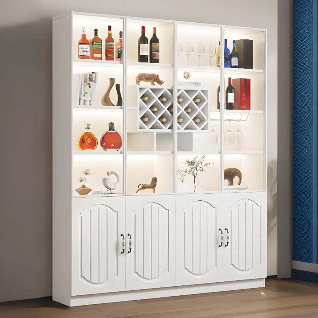 Black Wood Glass Door Display Cabinet with Wine Storage