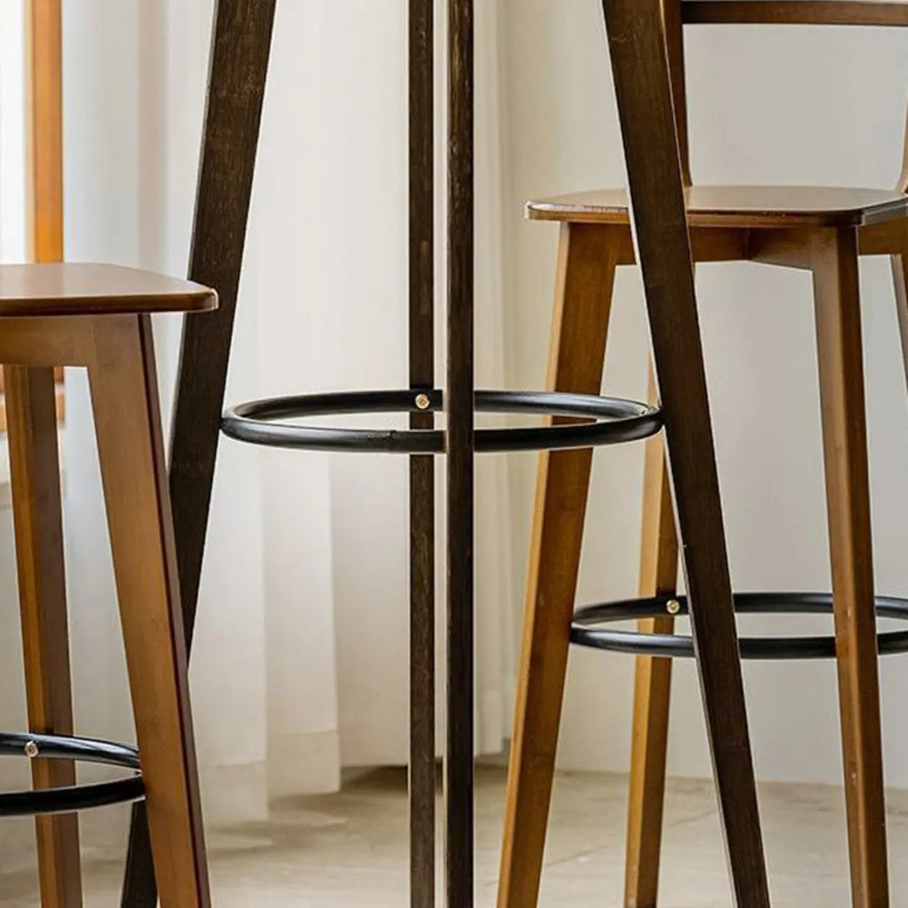 Scandinavian Bamboo Round Pub Bar Table with Black Footrest for Dining