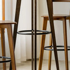 Scandinavian Bamboo Round Pub Bar Table with Black Footrest for Dining