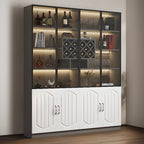Black Wood Glass Door Display Cabinet with Wine Storage